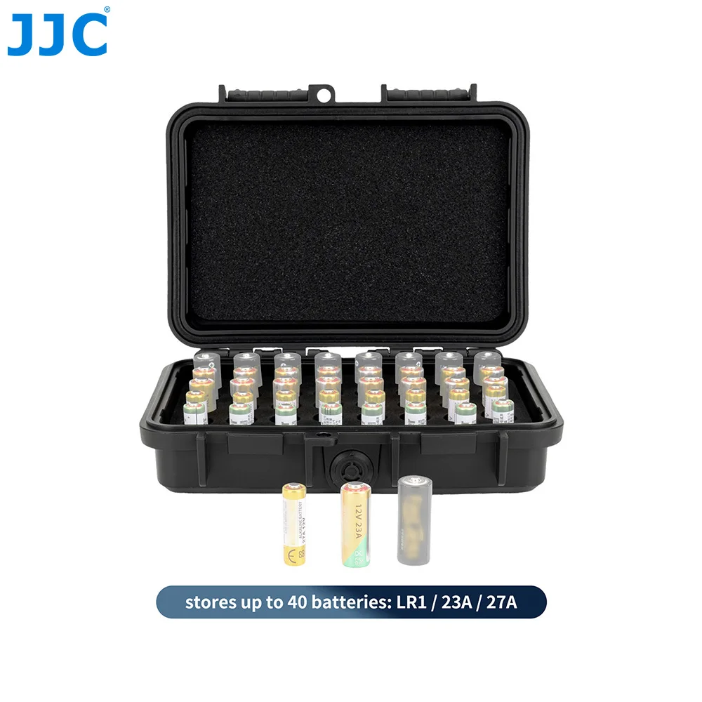 JJC battery storage box can hold 40 LR1 23A 27A batteries, IP67 waterproof and dustproof 5.5mm safety lock hole PP material