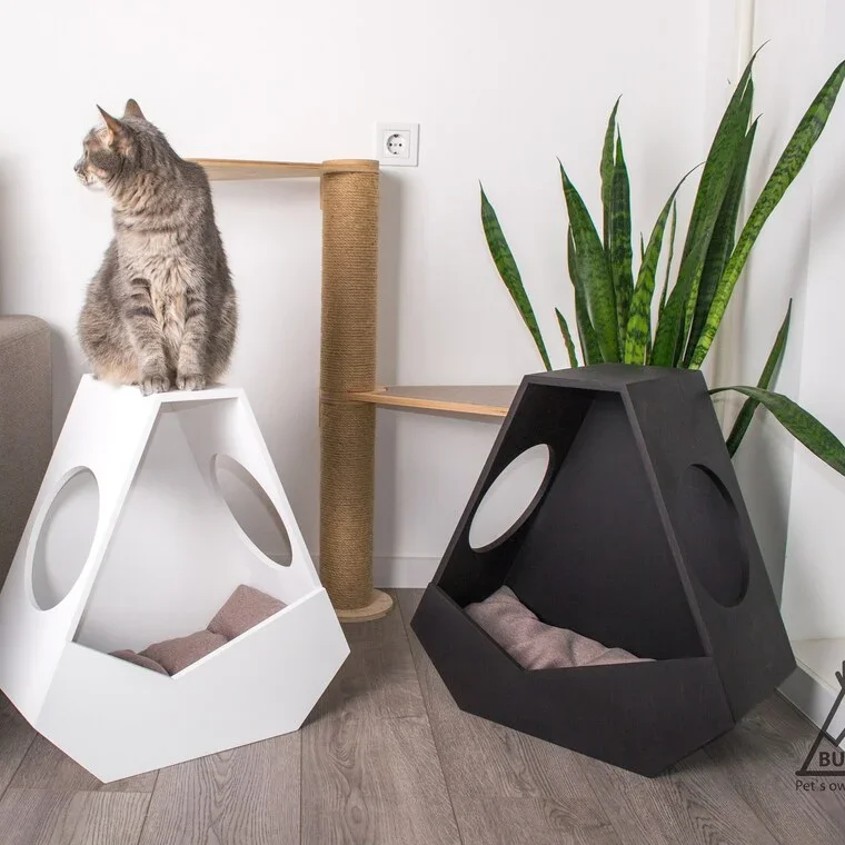 

Modern Wooden 2 In 1 Cat House With Nightstand Best Gift For Cat Lovers Bedside Table And Cat Bed Cave Furniture