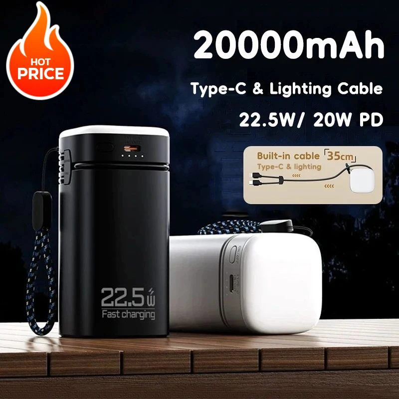 

Large Capacity 20000mAh Power Bank Mobile Battery 22.5W Type-C Cable Fast Charging External Charger for iPhone 16 Samsung Xiaomi