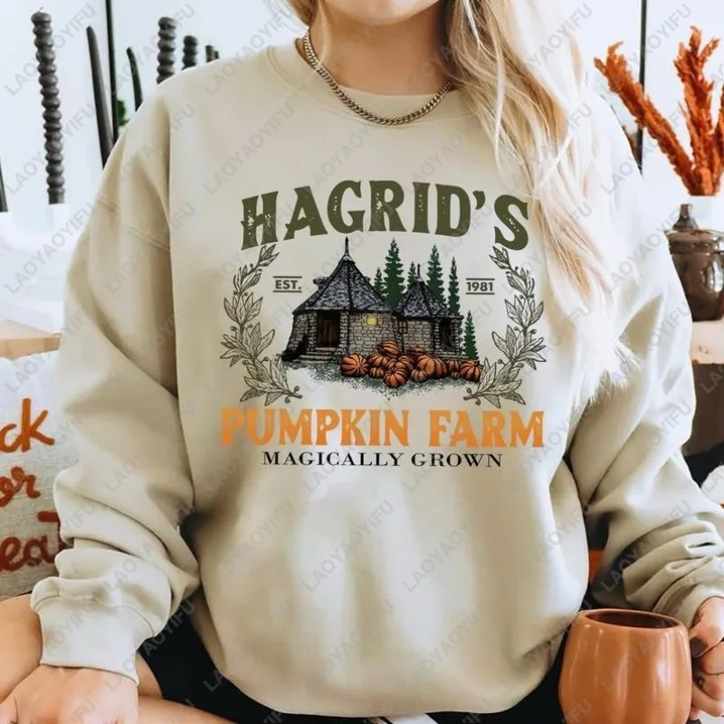 Vintage Pumpkin Farm Sweatshirt Hagrid's Patch Retro Halloween Hoodie Forest MAGICALLY GROWN Funny Tops Men Women Pullover Gift