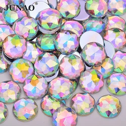 JUNAO 6 8 10 12 14 16 18 20 25 30mm Large Crystal AB Rhinestone Flatback Round Acrylic Strass Non Sew Crystal Stone for Crafts