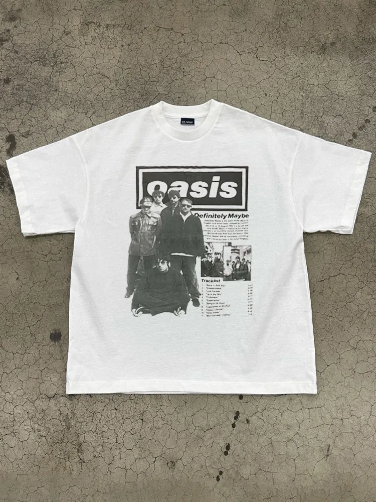 Oasis Rock Hip Hop Hiphop High Street Heavy Short Sleeve T-shirt Men's American Retro Trendy Brand Half Sleeve