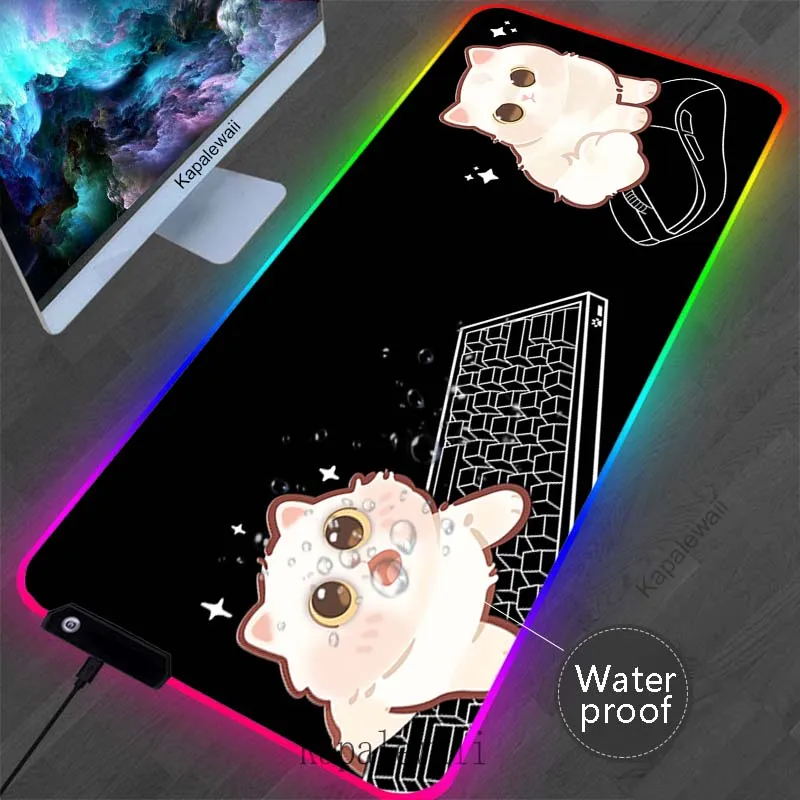 

RGB Cat Large Mouse Pad LED XXL 100x50cm Speed Teclado e Mouse Gamer Mat Keyboard Pads Natural Rubber Waterproof Desk Mice Pad