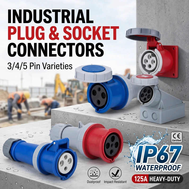 

IP67 125A Waterproof CEE Power Connector – 3/4/5 Pin 415V Industrial Plug & Receptacle, Heavy Duty Housing for Mining Workshop