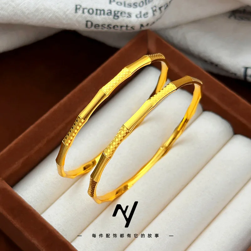 جديد 924K الذهب الحقيقي 4n التنين مقياس نحى الخيزران سوار الذهب مخزن AU9999 المرأة الذهب الخالص خاتم الذهب سوار