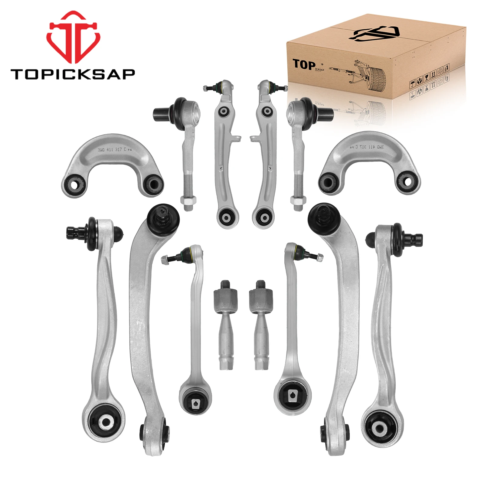 TOPICKSAP 14Pcs Front Upper/Lower Control Arm w/Ball Joint & Sway Bar Tie Rod for Bentley Continental 2004-2018 K620620 K620621