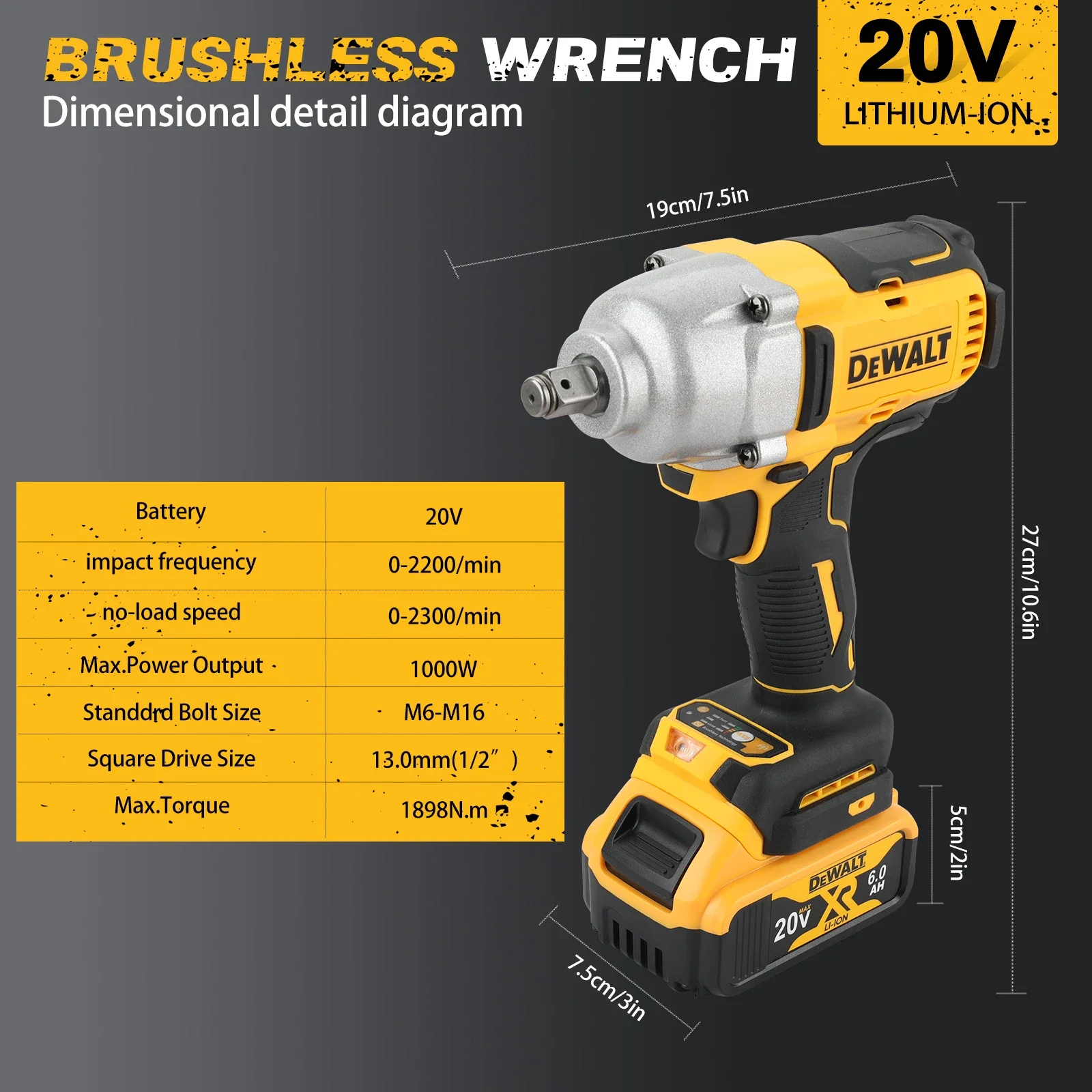 DeWALT DCF900 Cordless Impact Wrench 20V Max, Brushless Motor, 1/2