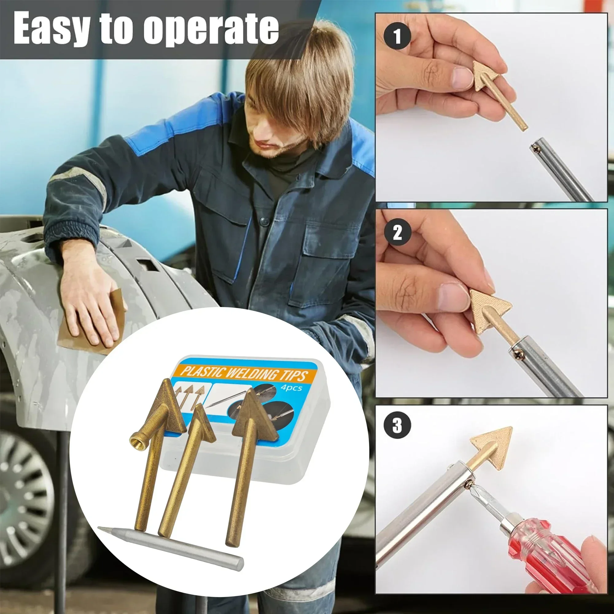 

4Pcs plastic welding replacement tip, triangular copper head welding iron head replacement tip, car bumper repair