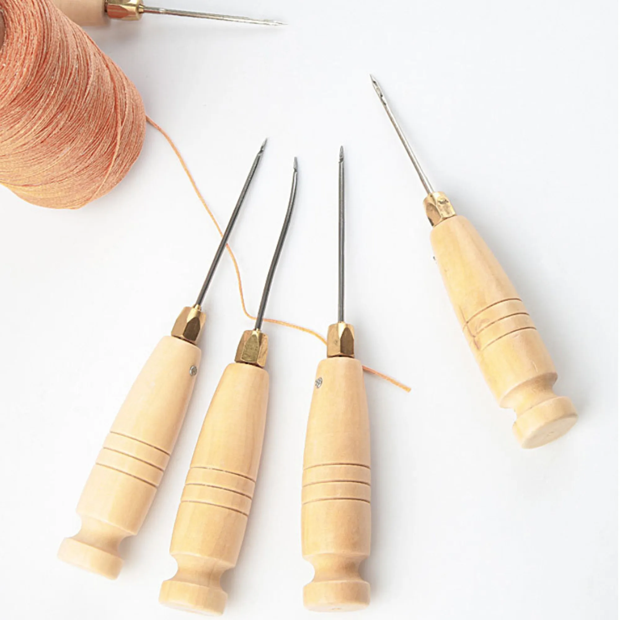 1Set DIY Leather Sewing Leather Sewing Awl Needle With Wood Handle Set Leather Canvas Shoe Repairing Tool Kit