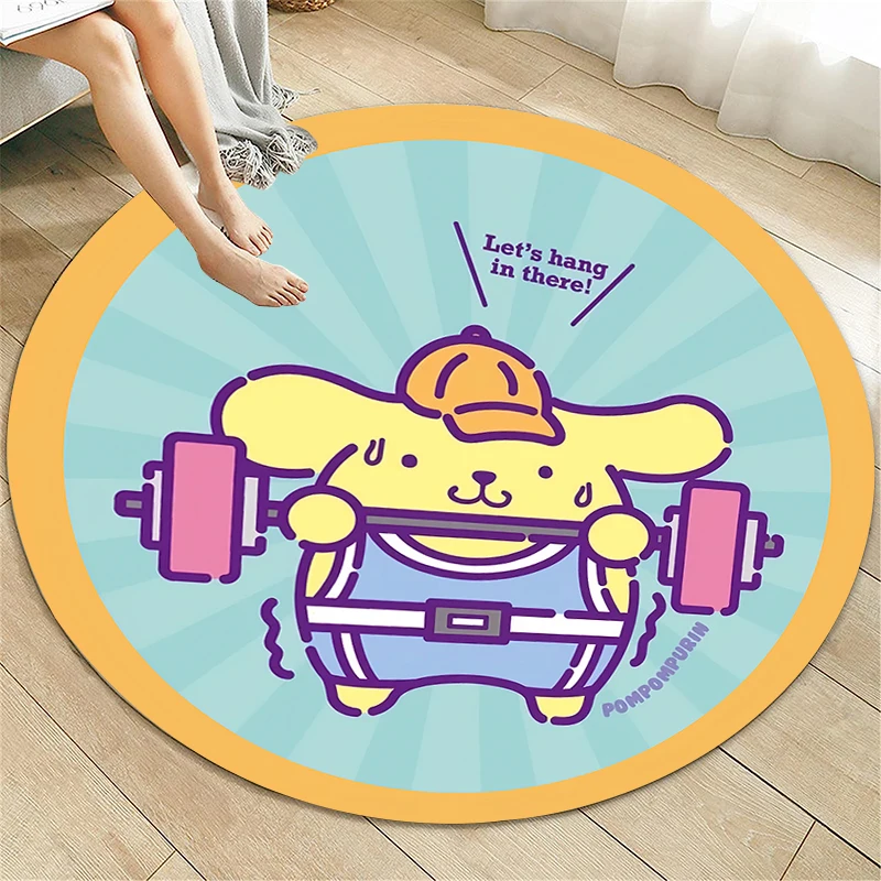 Pompom Purin Sanrio Round Carpet for Living Room Rugs Camping Picnic Mats Flannel Anti-Slip,carpets for Living Room Anime Rug