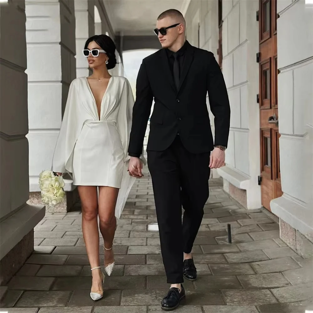 

Simple Mermaid Short Wedding Dresses Woman's Deep V Neck Backless Mini Bride Gowns Fashion Party Customized Vestidos De Novia