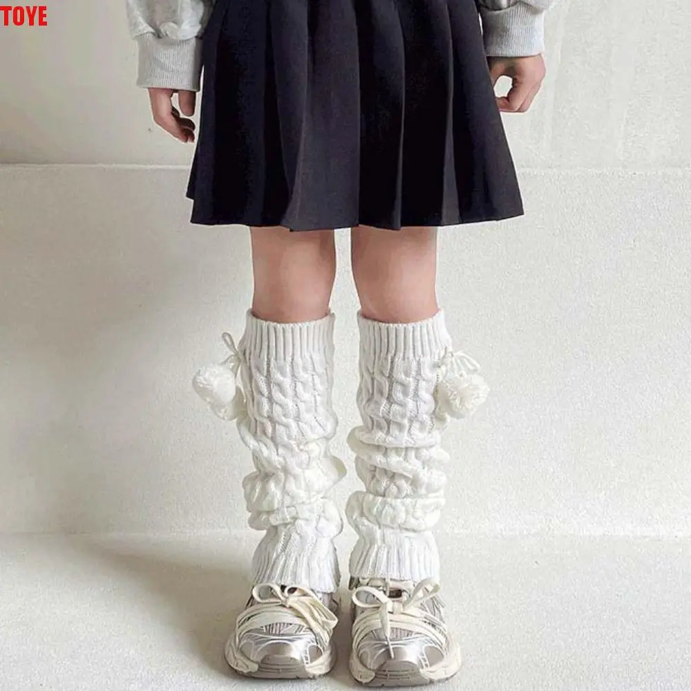 

Sweet Korean Style Children's Leg Warmers JK Balletcore Knitted Leg Cover Woolen Foot Cover Plush Ball Leg Socks Girls
