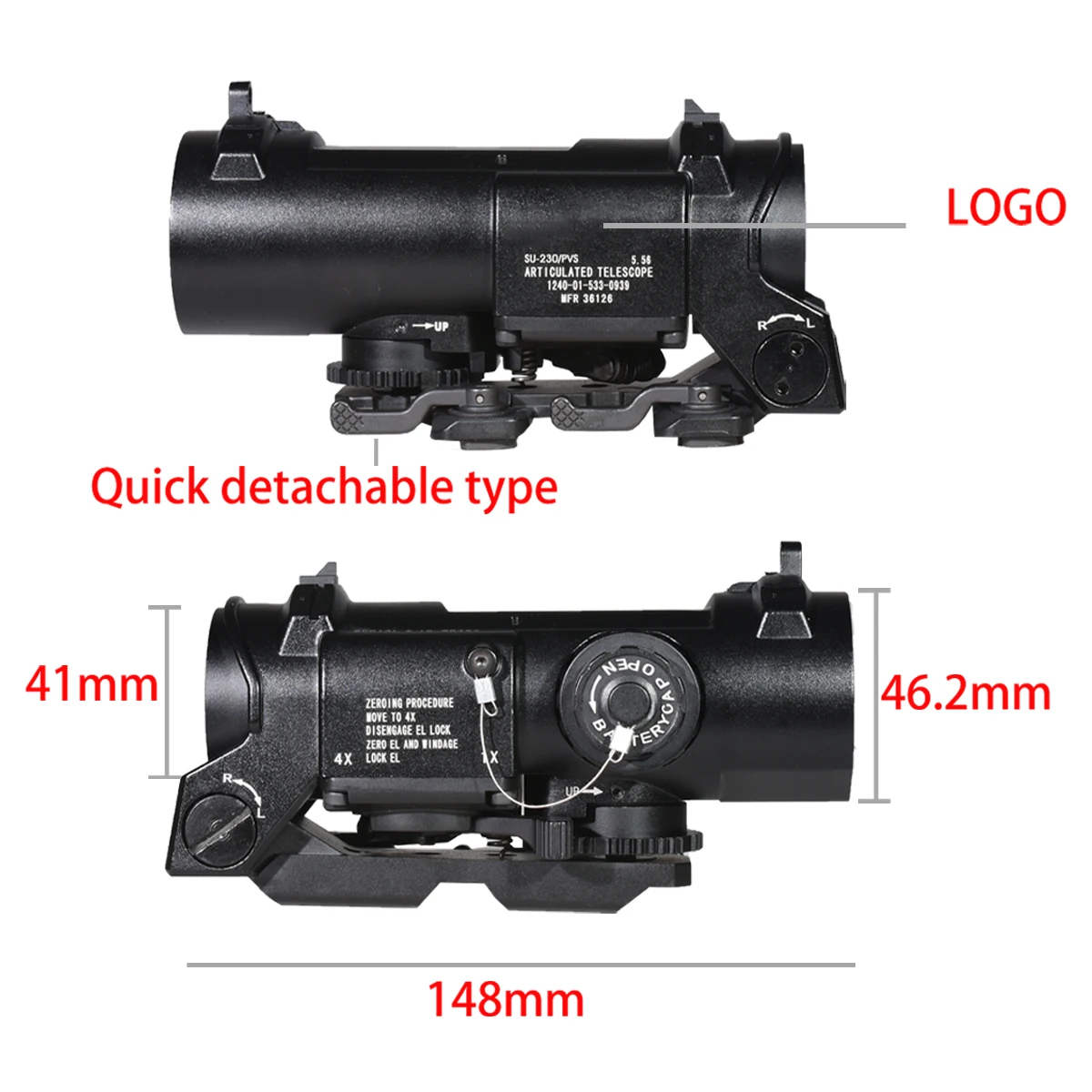 DR 1-4x Variable Magnification Riflescope Red Cross Reticle Tactical Optics with Honeycomb Cover for 20mm Rail Hunting Have Logo