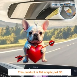 2D French Bulldog Pendant Cute Puppy with Arrow of Love Keychain Flat Acrylic Hanging Charm for Car Bag Festive Party Gift Decor