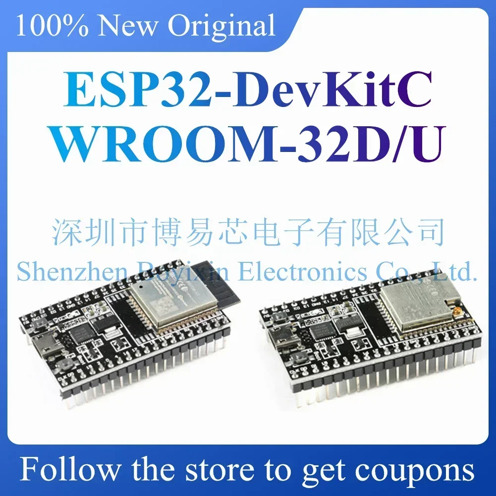 

Original and authentic ESP32-DevKitC development board equipped with WROOM-32D/U module