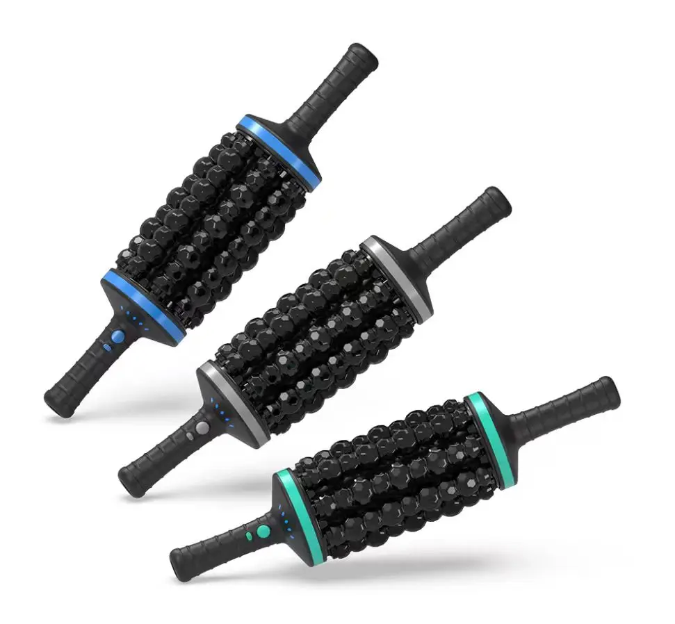

Body Massage Rechargeable Electric Rolling Percussive Massager Device 360° Vibration Yoga Roll Machine Full Body Muscle Relief