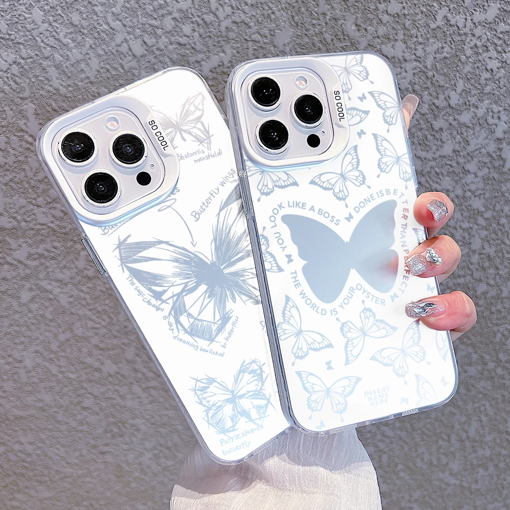 Beautiful Butterfly Phone Case for Samsung Galaxy S24 S23 S22 S21 Ultra Plus 5G S20 FE Matte Colorful Silver Hard Cover