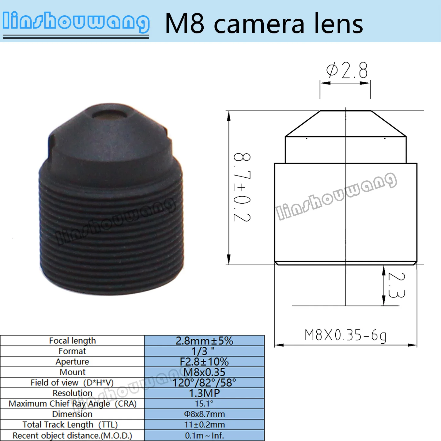 M8 Lens 2.8mm Wide-Angle Pinhole Industrial Camera Accessory Mini Surveillance Camera, Micro Tapered Pinhole Hd M8*0.35 Small Lens