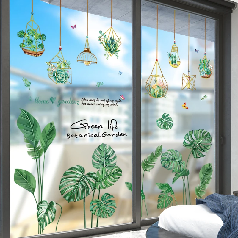 

Creative Green Potted Wall Stickers DIY Tropical Leaves Wall Decals for Living Room Nursery Kitchen Home Decoration Accessories