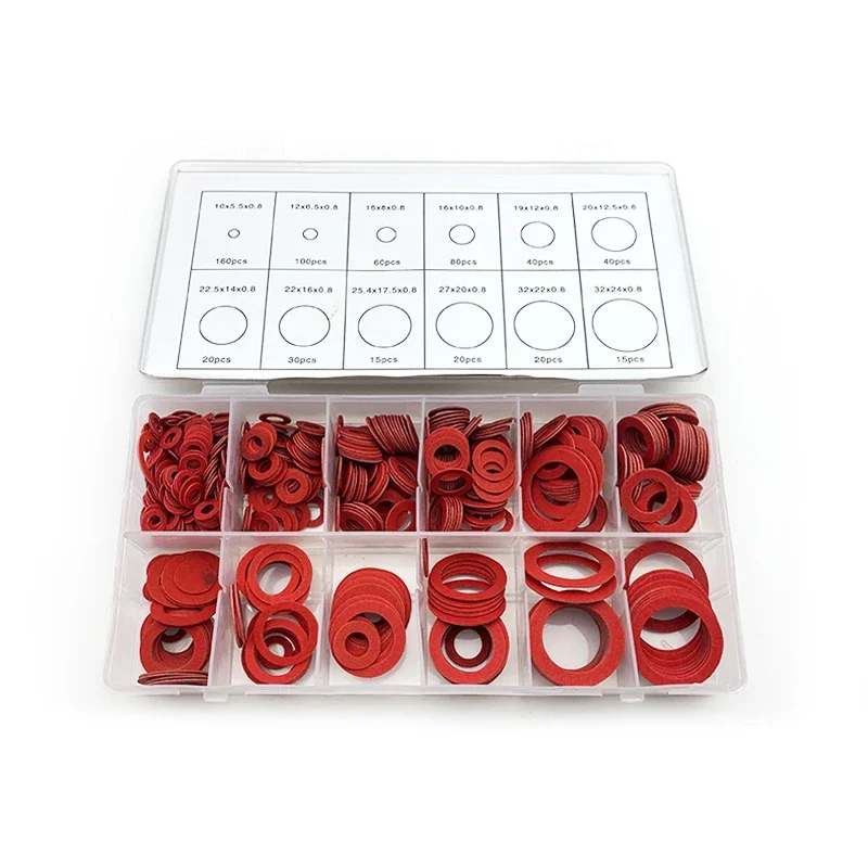 Red Steel Paper Gaske Kit M10-M32 600Pcs insulated Wear Resistant Gasket suitable electrical appliances Electronic industry use
