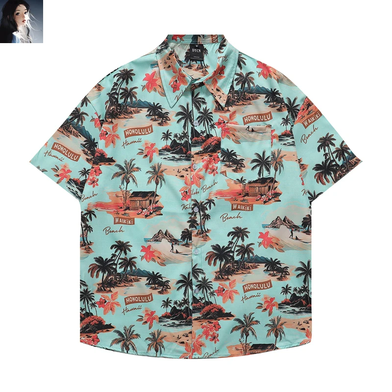 

Hawaii Holiday House Coconut Tree Print Shirt Men Women Loose Summer High Quality Thin Short Sleeve Clothes