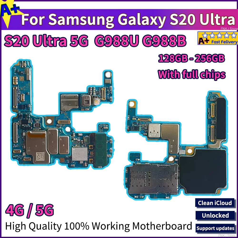 EU USA Version Working For Samsung Galaxy S20 Plus G980F G985F G981B G986B G986U G981U S20 Ultra G988B Motherboard Full Chips A+