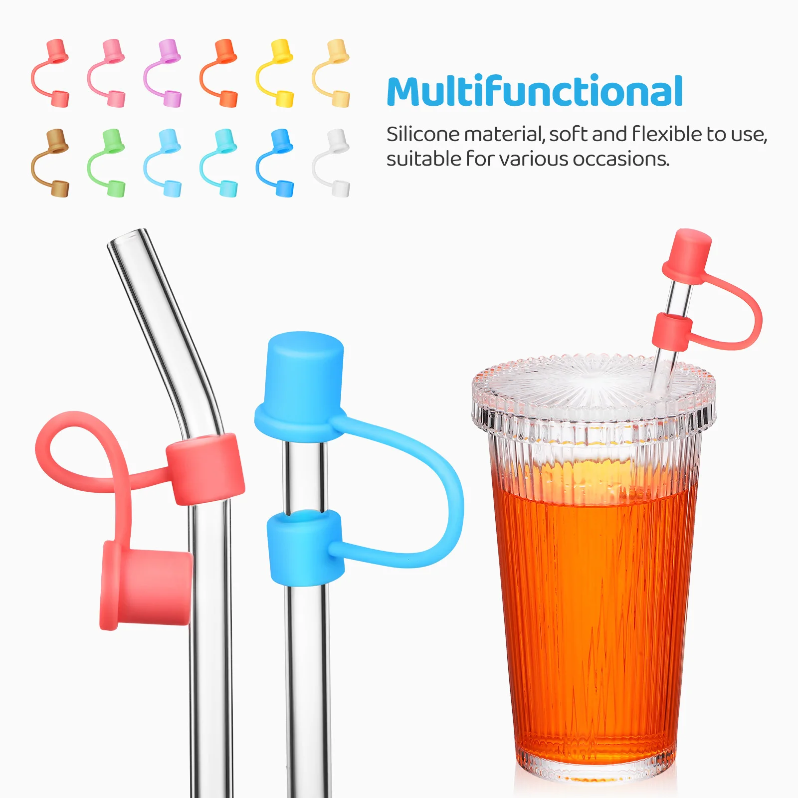 

24Pcs Small Reusable Straw Covers Silicone Straw Stopper for Drinking Caps to Prevent Debris Fit Various Cup Types