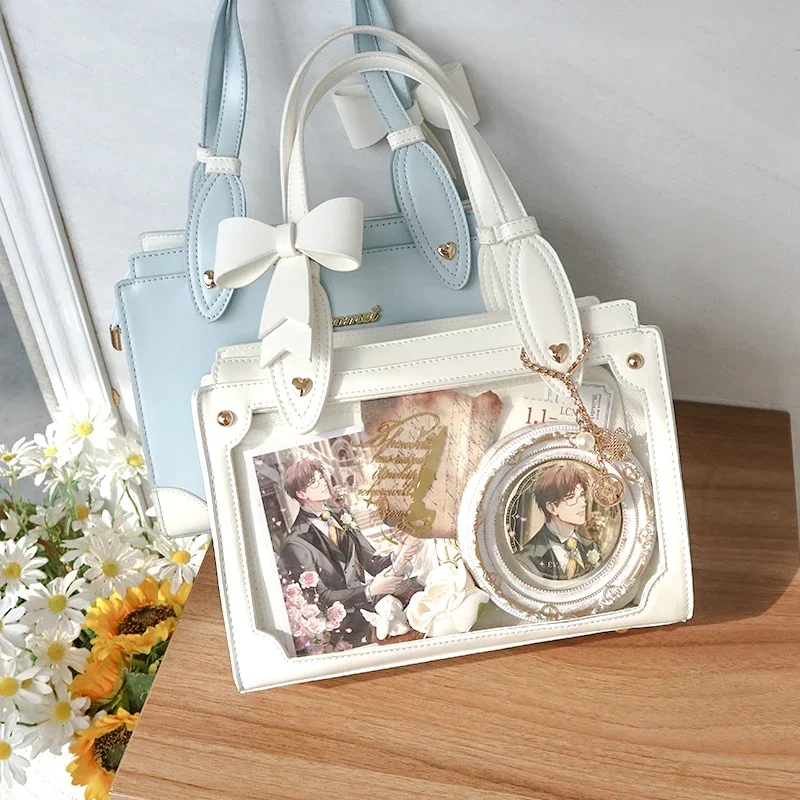 Lolita Girls Ita Bag Elegant Bow Transparent Shoulder Bags for Women Popular Display PU Crossbosy Bag 2025 Clear Bolso Mujer