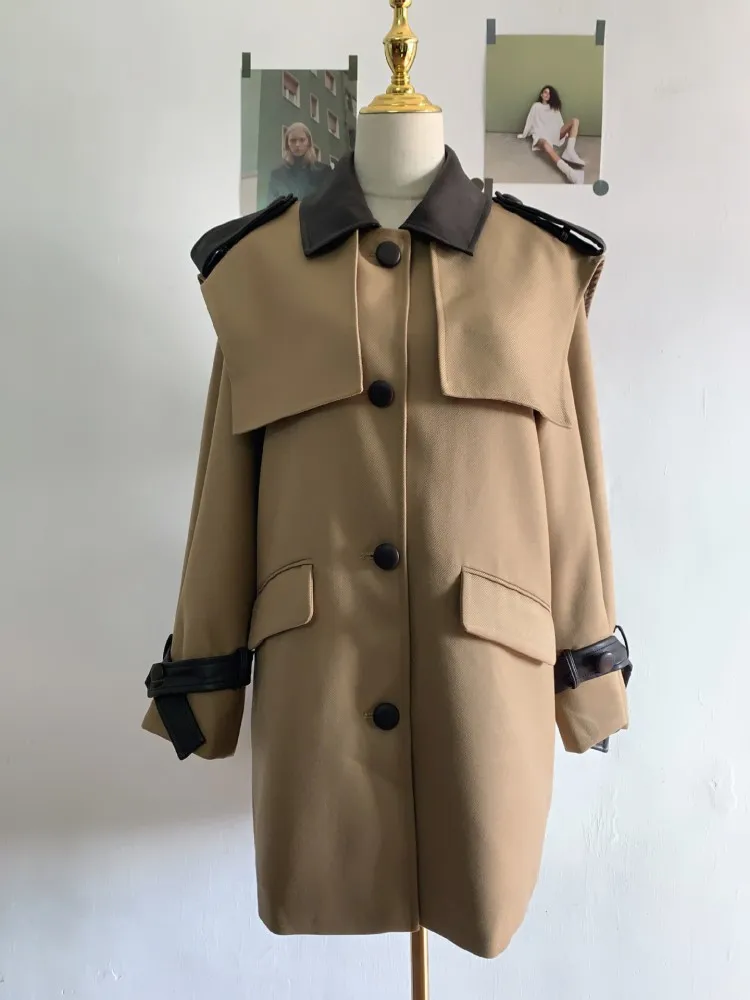 Trench-Coat kaki à simple boutonnage pour femme, coupe ample, Style militaire, coupe-vent, décontracté, mi-long, automne