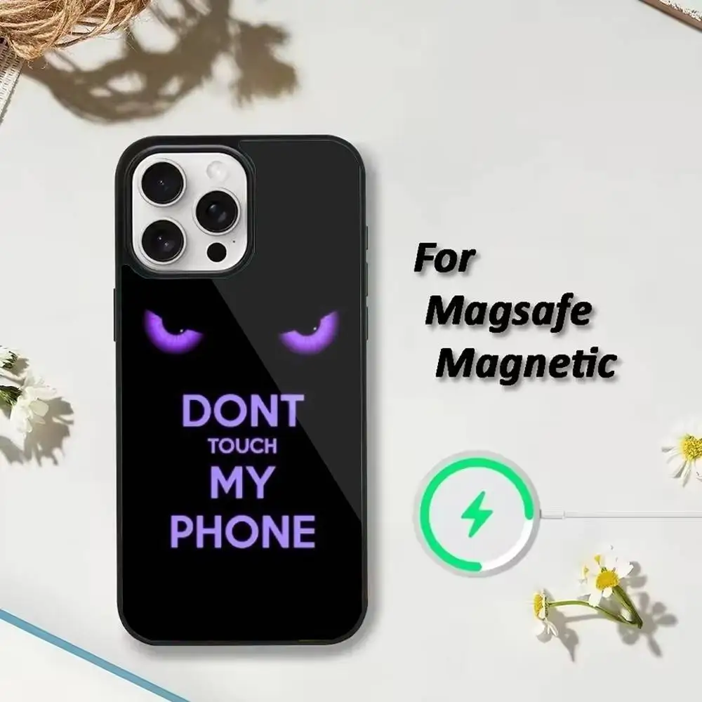 Estetyczne etui na telefon z napisem 'Nie dotykaj mojego telefonu' do iPhone'a 17, 16, 15, 14, 13, 12, Plus, Pro, Max, kompatybilne z ładowaniem magnetycznym MagSafe.