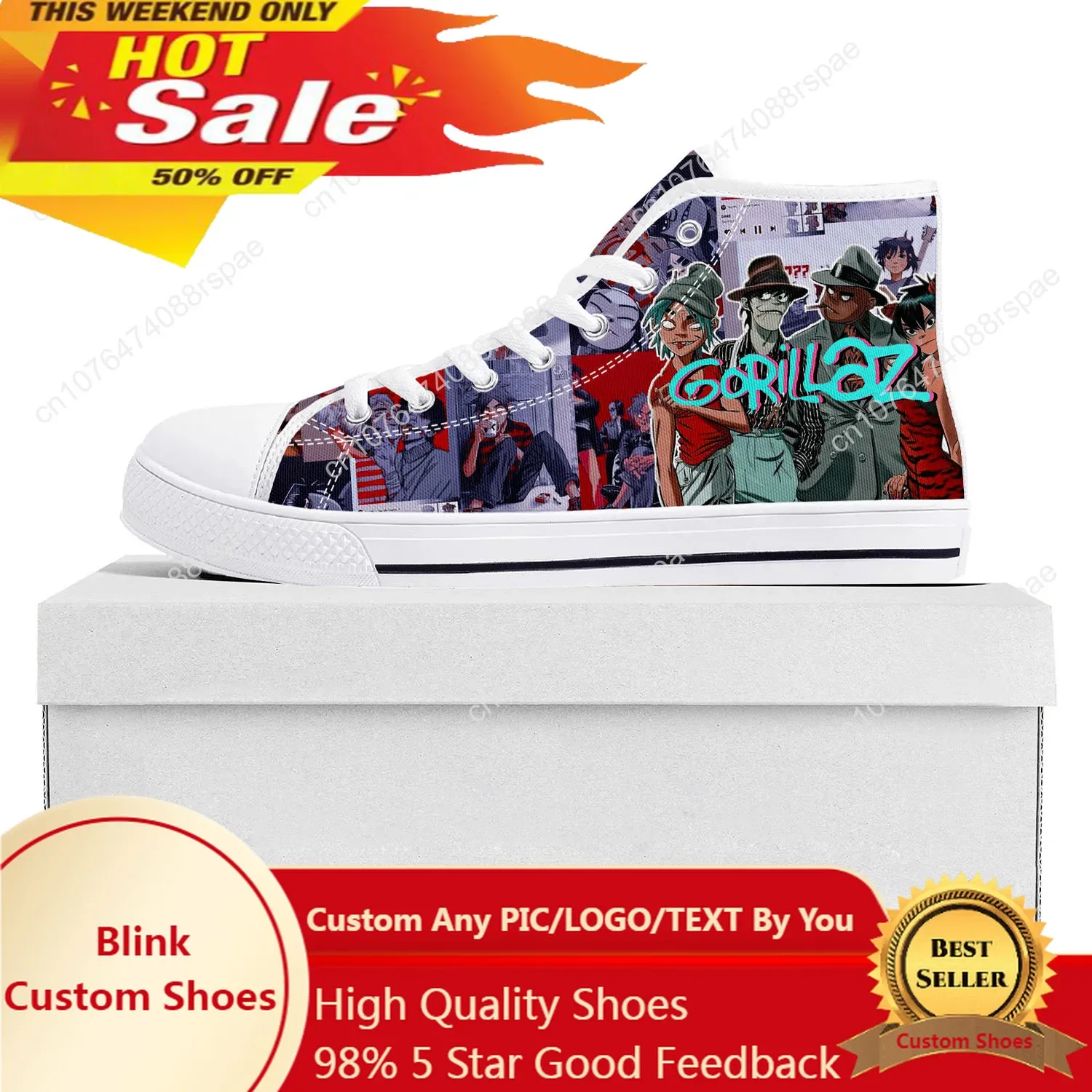 

Gorillaz Band High Top High Quality Sneakers Mens Womens Teenager Canvas Customized Sneaker Casual Couple Shoes Custom Shoe