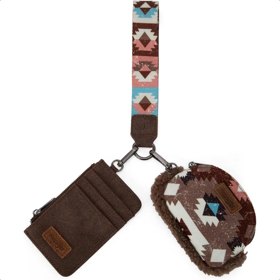 

Wrangler Western Keychain Wristlet Wallets for Women Dual Pouch Wristlet Sherpa Coin Purse for Women Keychain Card Holder WG166