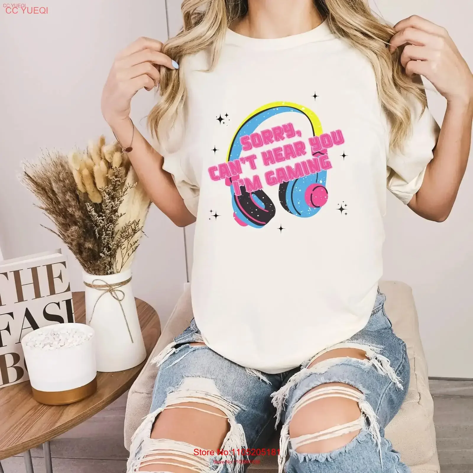 Gaming shirt sorry can t hear you girl gamer headphone funny plus size bright vintage Washed designer clothes Unisex Slightly