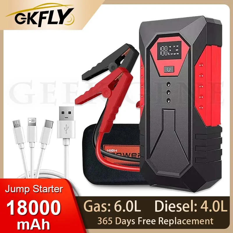 GKFLY 1200A Jump Starter Power Bank Portable Charger Starting Device For 6.0L/4.0L Emergency Car Battery Jump Starter