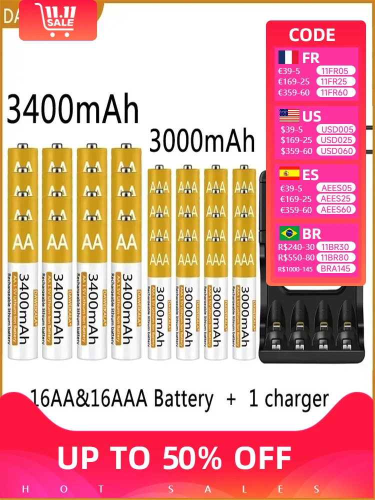 100% Genuine AA/AAA Battery 1.5V Rechargeable Polymer Lithium-ion Battery 1.5V AA/AAA  Battery with USB charger