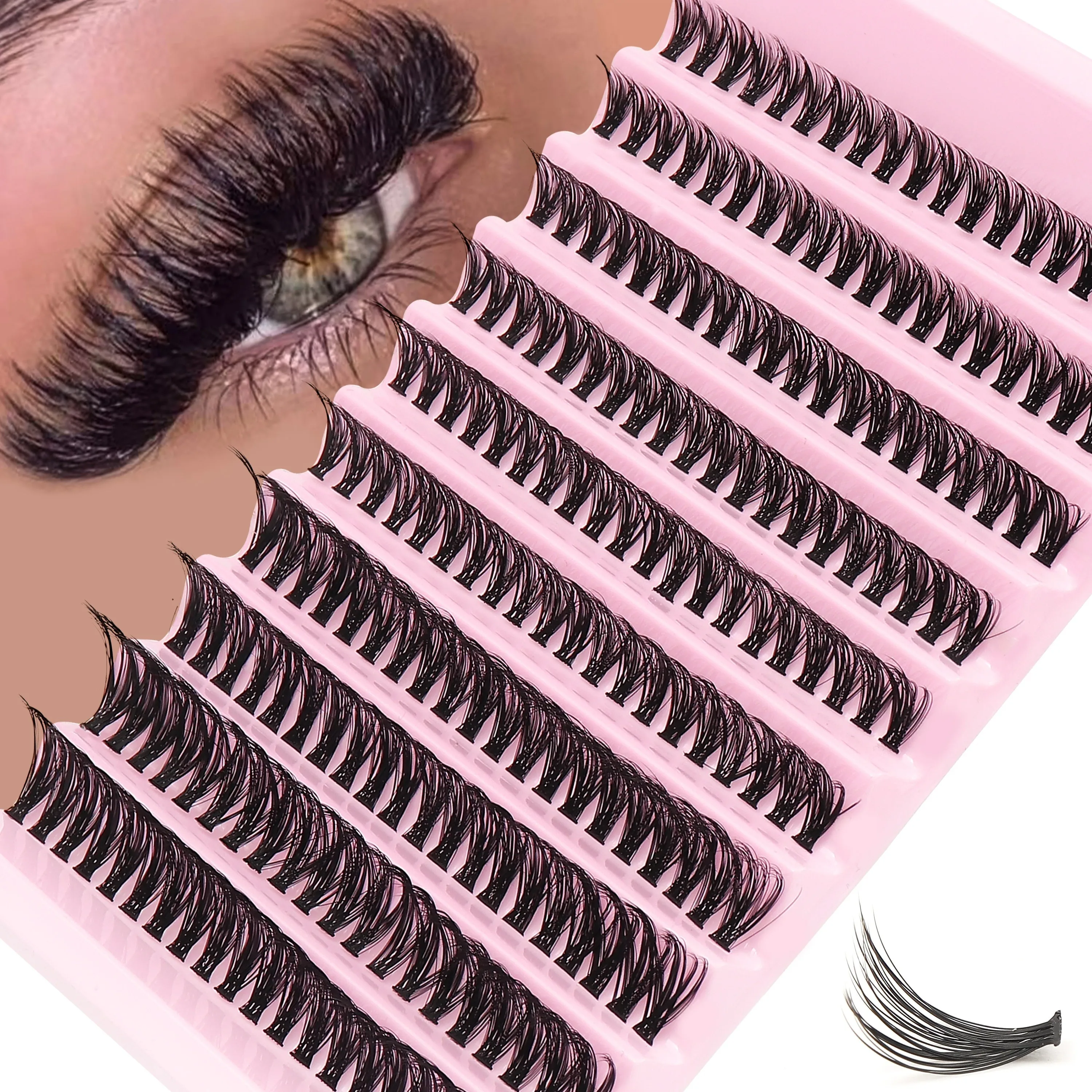200 Clusters Natural-Looking D-Curl False Eyelashes, Thick & Fluffy For Daily Wear