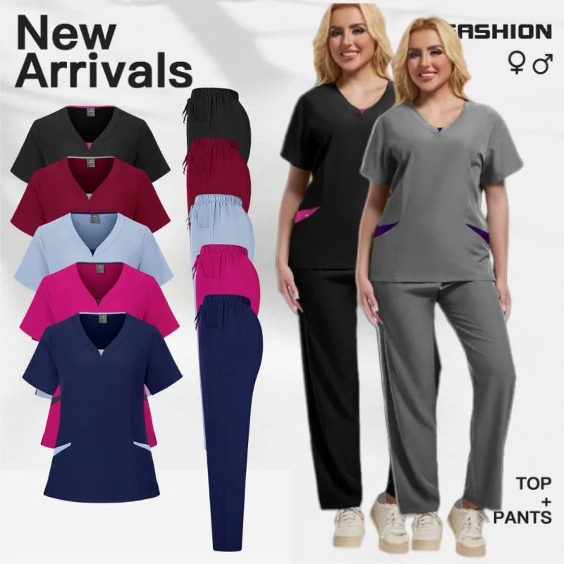 

Men's and Women's Short Sleeved Pet Hospital Beauty Salon Doctor Nurse Hand Washing Suit Set
