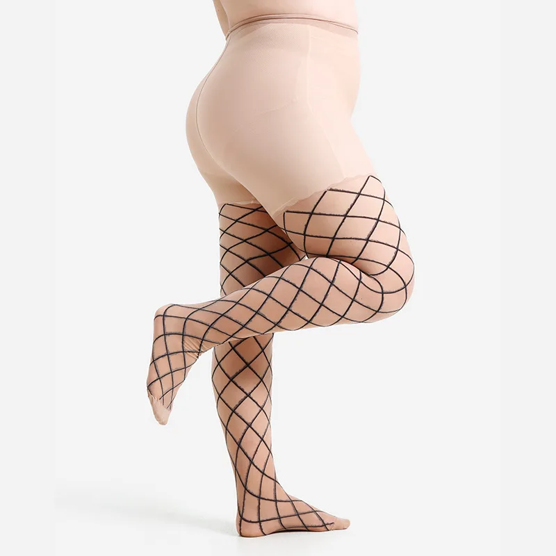 حجم كبير XL XXL 3XL 4XL جوارب طويلة عالية الخصر رقيقة جدا النايلون الماس شبكة تخزين تصميم عالي الجودة للسيدات #2