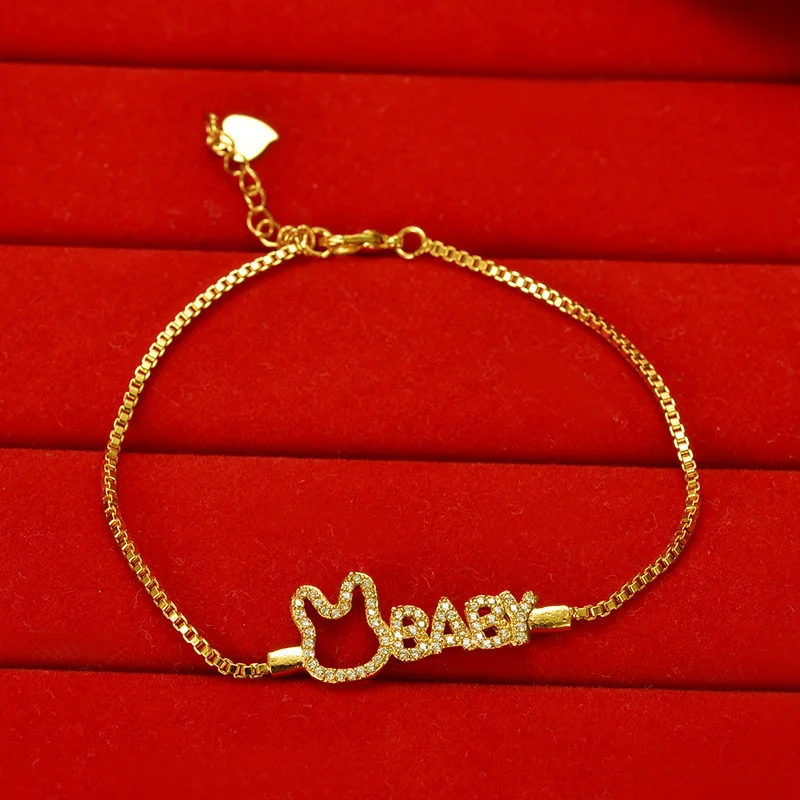 

AU999 gold bracelet for women, fresh and INS style, 24K pure gold and diamonds, babys new style fashion personality wrist chain