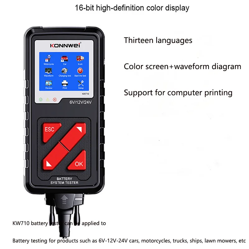 

KW710 6V-24V small car, truck, motorcycle, ship, lawn mower, and other battery testing instruments