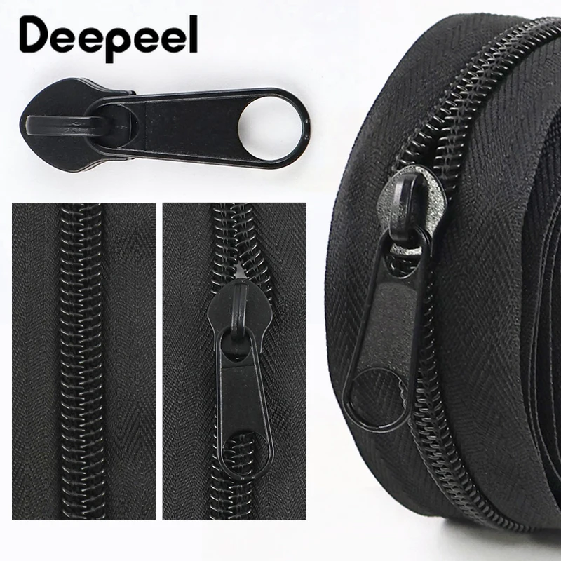 

20M 3#5#8#10# Zipper Tape+20Pcs Black Nylon Zippers Slider Luggage Backpack Replace Zips Puller Repair Kits Sewing Accessories