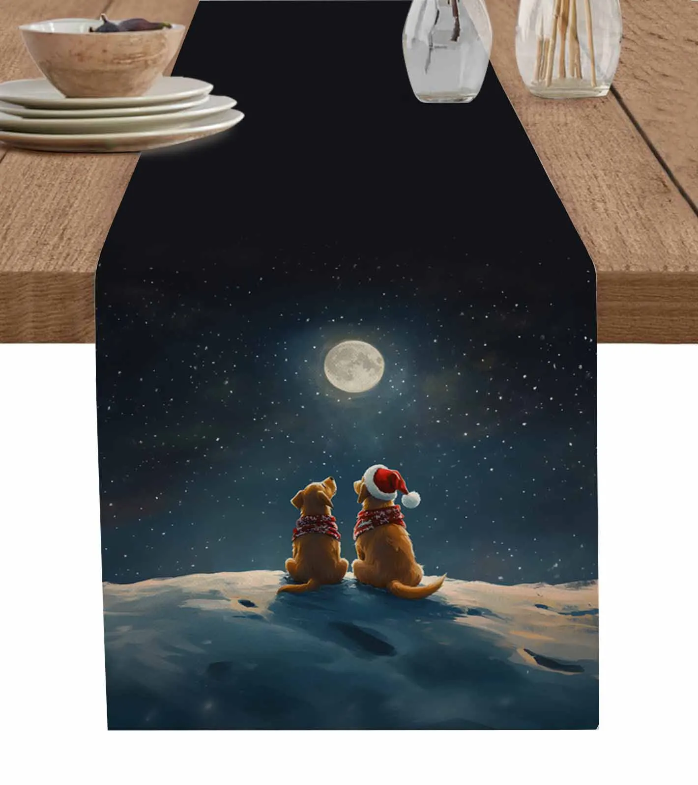 Winter Golden Hair Moon Table Runner Wedding Dining Table Decoration Table Runner Kitchen Dining Tablecloth