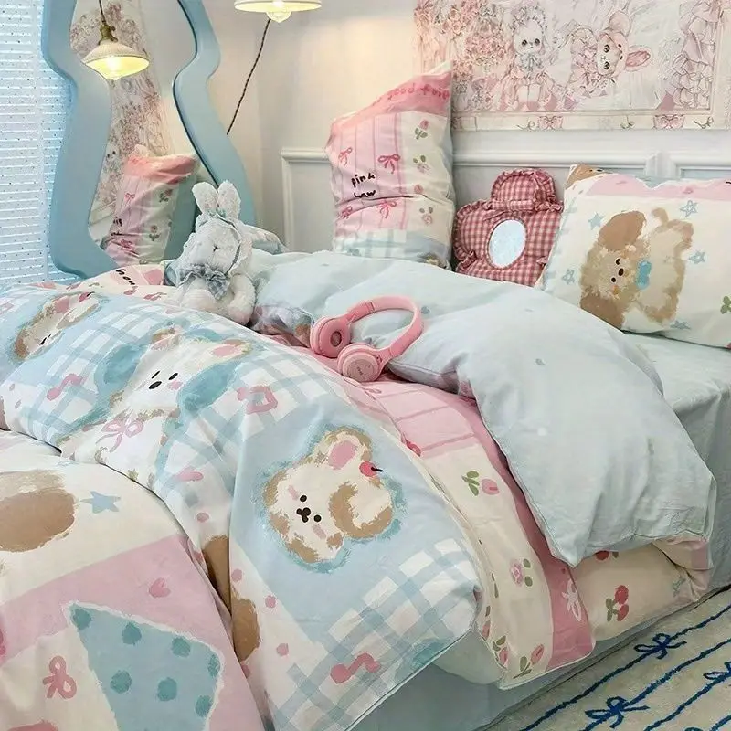 Bedding Set for Kids Ins Twin Queen Size Duvet Cover Flat Sheet Pillowcase No Filler Girls Boys Home Bed Linens