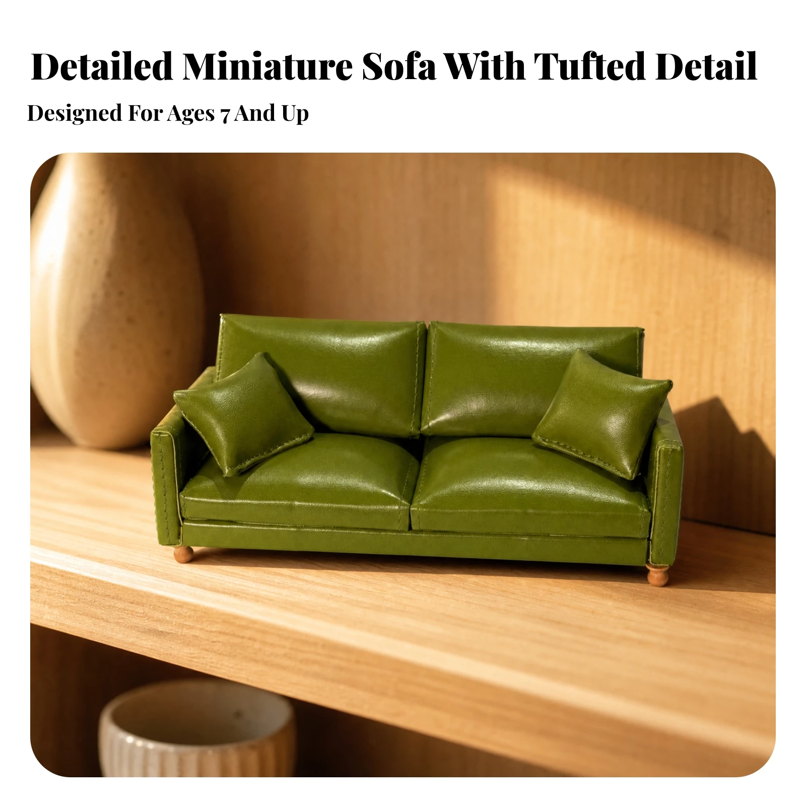 Miniature Three-Seat Sofa Toy Sturdy Tiny Upholstered Couch Toy Furniture Collectible for Children Aged 7 to 14, Dioramas