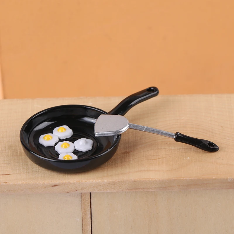 1/12  Dollhouse Miniature Kitchen Decoration Dolls House Accessories Dollhouse Simulation Fried Egg Frying Pan Set