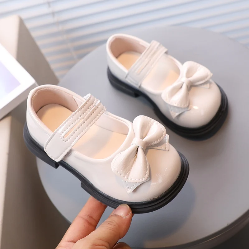 Girls\' British-Style Small Leather Shoes Spring And Summer Kid Retro Bow Round Toe Single-Layer Shoes Soft-Soled Sandals