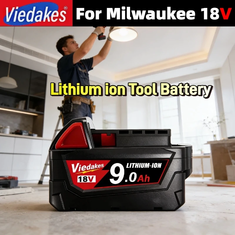 

VIEDAKES 18V 9.0AH For Milwaukee M18 Battery, Rechargeable Lithium Battery 48-11-1860 48-11-1850 48-11-1840
