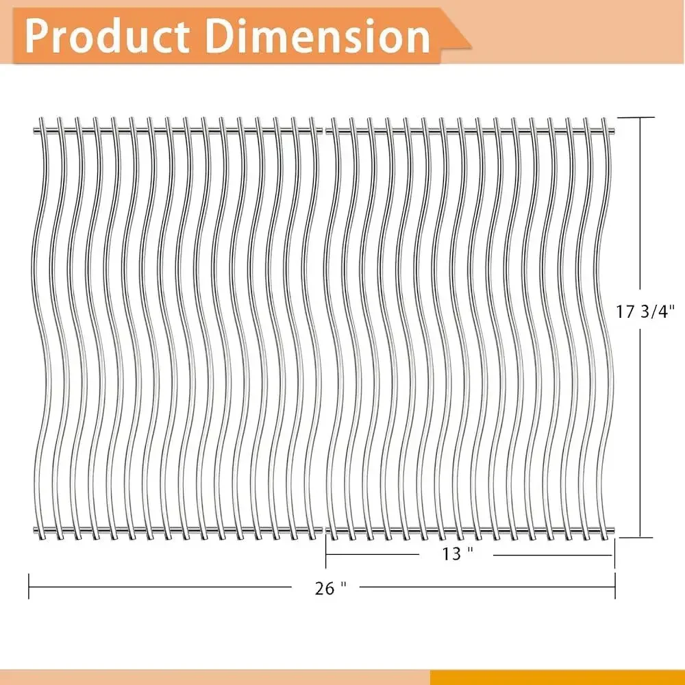 Stainless Steel Grill Grates Replacement Napoleon Prestige PRO 500 Cooking Grid 2 Pack Solid Rods Durable Non-Stick 17 3/4 x 13
