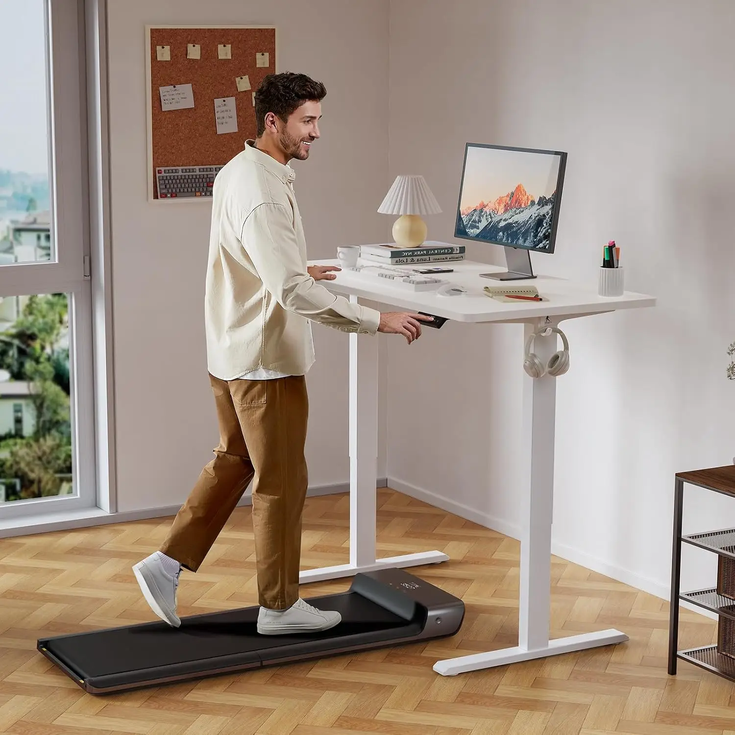 Standing Desk 48x24 Inches Height Adjustable Electric Sit Stand Home Office Ergonomic Splice Board 2 White Hooks