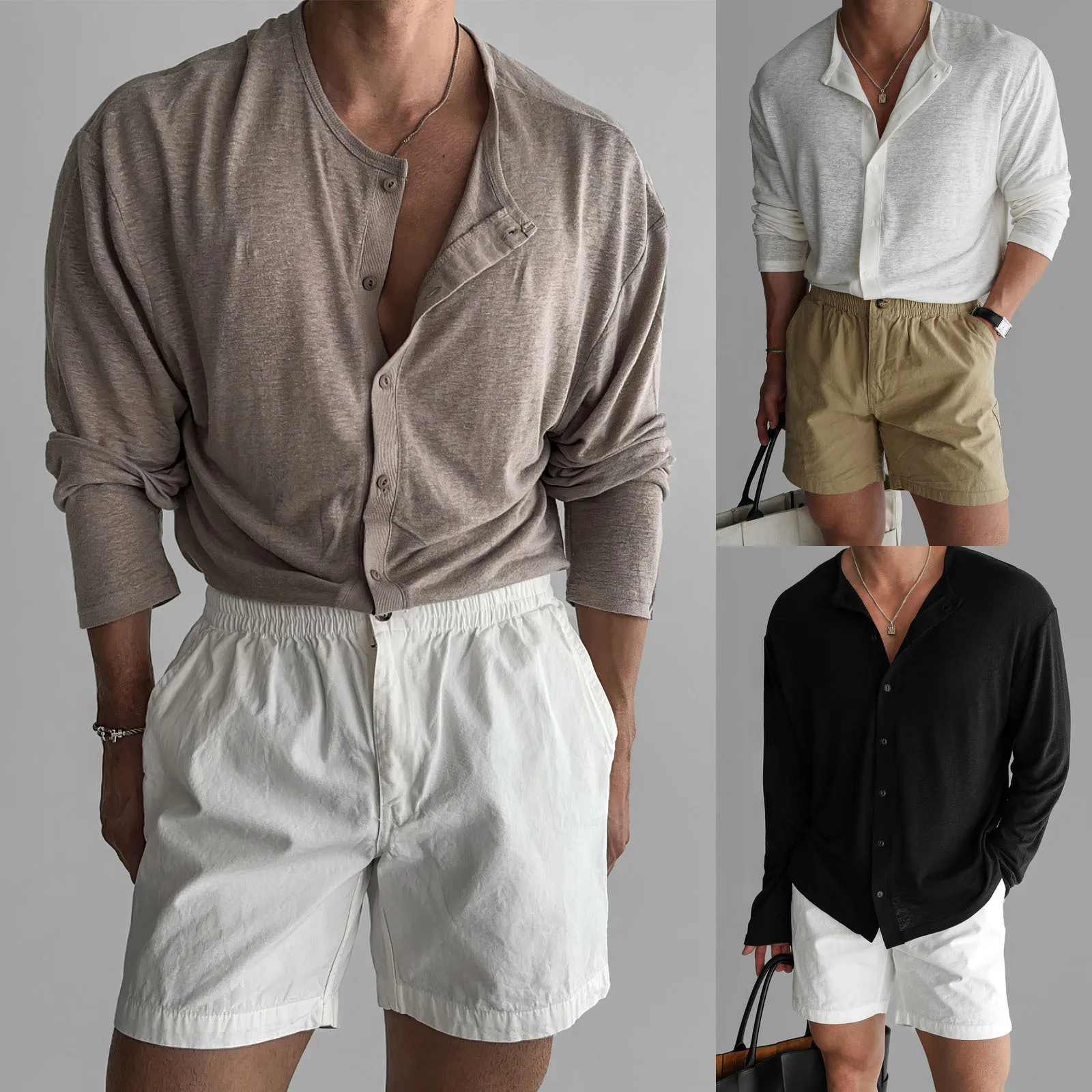 Summer ice silk micro-transparent sunscreen clothes long-sleeved T-shirt men's slim business